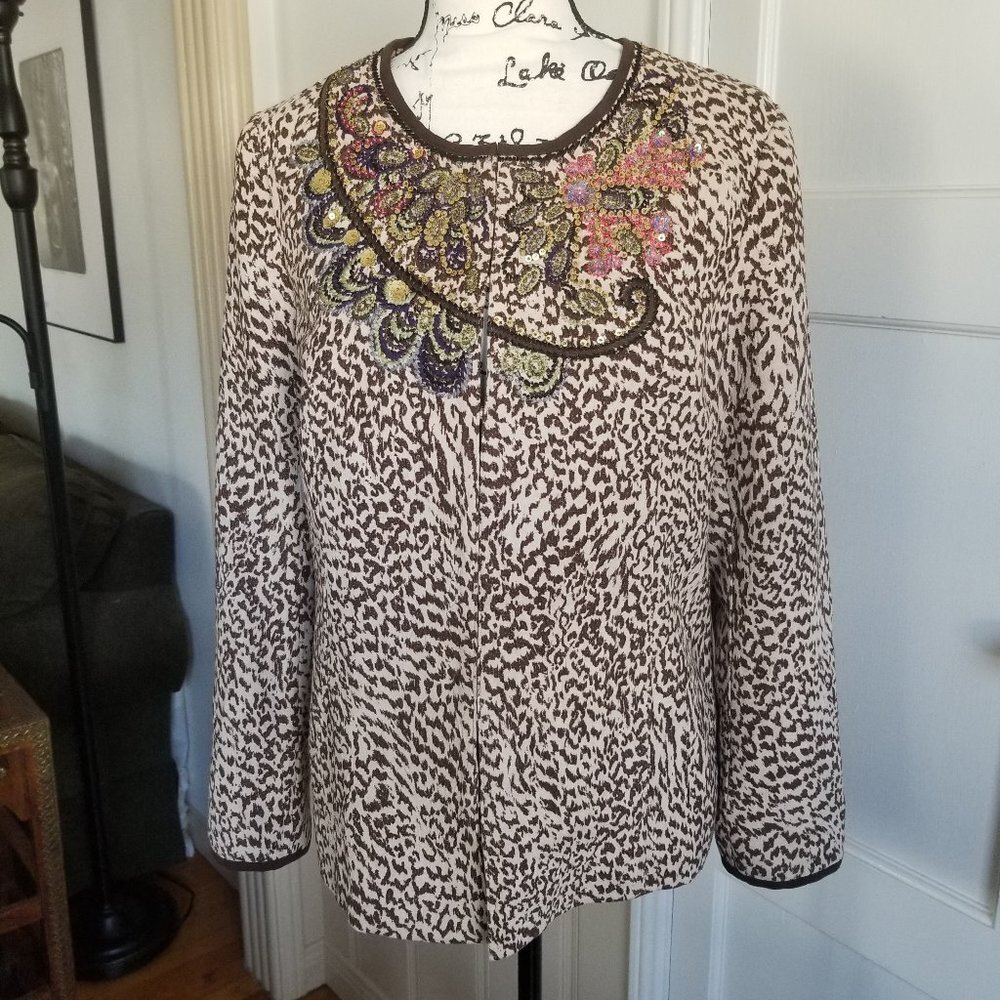 Chico's Embellished Animal Print Lined Jacket